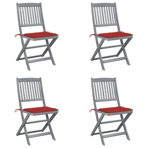 vidaXL, vidaXL Klappbare Gartenstühle 4 Stk. mit Kissen Massivholz Akazie, vidaXL Klappbare Gartenstühle 4 Stk. mit Kissen Massivholz Akazie