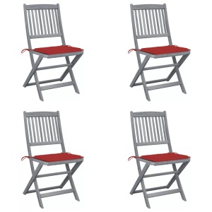 vidaXL, vidaXL Klappbare Gartenstühle 4 Stk. mit Kissen Massivholz Akazie, vidaXL Klappbare Gartenstühle 4 Stk. mit Kissen Massivholz Akazie