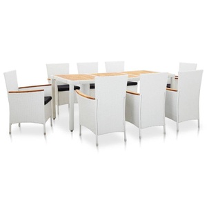 vidaXL, vidaXL 9-tlg. Garten-Essgruppe Poly Rattan Weiß, vidaXL 9-tlg. Garten-Essgruppe Poly Rattan Weiß