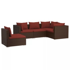 vidaXL, vidaXL 5-tlg. Garten-Lounge-Set mit Kissen Poly Rattan Braun, vidaXL 5-tlg. Garten-Lounge-Set mit Kissen Poly Rattan Braun