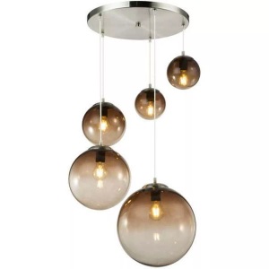 Globo, GLOBO VARUS Hängeleuchte nickel matt, Glas rauch, 5 Kugeln mit DM: 2x15-20-25-33 cm, D, HÄNGELEUCHTE 15861-5