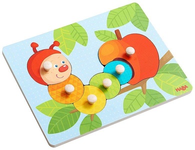 Haba, Haba Greifpuzzle - Raupe Mina, Holz-Greifpuzzle RAUPE MINA 7-teilig in bunt