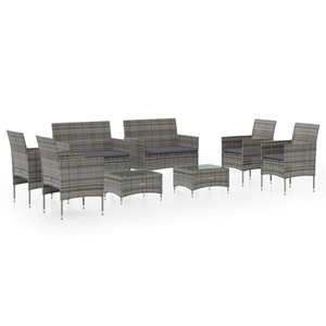 vidaXL, vidaXL 8-tlg. Garten-Lounge-Set mit Auflagen Poly Rattan Grau