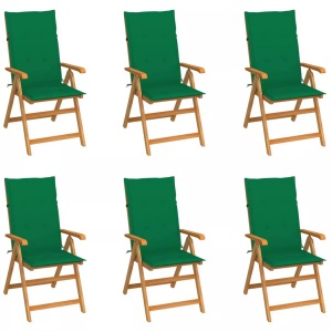 vidaXL, vidaXL Gartenstühle 6 Stk. mit Grünen Kissen Massivholz Teak, vidaXL Gartenstühle 6 Stk. mit Grünen Kissen Massivholz Teak