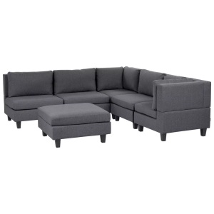 Beliani, Beliani - Ecksofa mit Ottomane aus Stoff UNSTAD, One Size, Grau