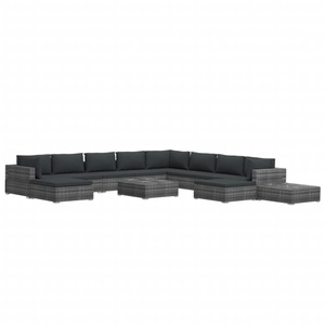 Diverse Hardware, 12-tlg. Garten-Lounge-Set mit Auflagen Poly Rattan Grau, vidaXL 12-tlg. Garten-Lounge-Set mit Auflagen Poly Rattan Grau