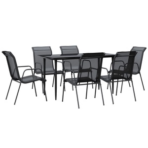 vidaXL, vidaXL 7-tlg. Garten-Essgruppe Schwarz Stahl und Textilene