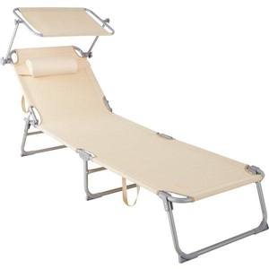 TecTake, Gartenliege 4-stufig mit Kopfpolster Gartenliege 4-stufig mit Kopfpolster, Tectake - Gartenliege stufenlos verstellbares Sonnendach, 190cm, Beige
