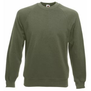 Fruit Of The Loom, Fruit of the Loom Rundhalspullover »Belcoro® Pullover / Sweatshirt«, Fruit of the Loom - Raglanärmeln Belcoro® Pullover, für Herren, Olivegrün, Größe L