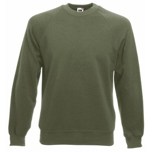 Fruit Of The Loom, Fruit of the Loom Rundhalspullover »Belcoro® Pullover / Sweatshirt«, Fruit of the Loom - Raglanärmeln Belcoro® Pullover, für Herren, Olivegrün, Größe L