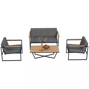 Northio, Northio - Gartenmöbel Set 4 Personen wetterfest Balkonmöbel-Set mit 2er Sofa, 2 Stühle Sitzkissen Beistelltisch Outdoor Sitzgruppe Terrassenmöbel Gartengarnitur für Garten Terrasse Balkon Grau Aosom, One Size