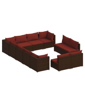 vidaXL, vidaXL 12-tlg. Garten-Lounge-Set mit Kissen Braun Poly Rattan, 