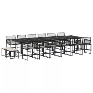 vidaXL, vidaXL 17-tlg. Garten-Essgruppe mit Kissen Schwarz Poly Rattan
