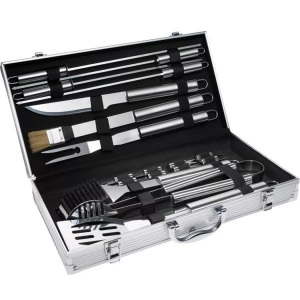 TecTake, Grillbesteck Aus Edelstahl 18-tlg. Unisex Grau, Tectake - Grillbesteck aus Edelstahl 18-tlg., 0, Grau