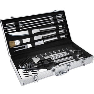 TecTake, Grillbesteck Aus Edelstahl 18-tlg. Unisex Grau, Tectake - Grillbesteck aus Edelstahl 18-tlg., 0, Grau