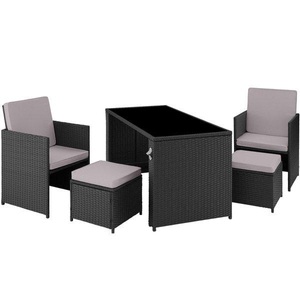 TecTake, Rattan-Sitzgruppe Palermo Rattan-Sitzgruppe Palermo, Tectake - Rattan Sitzgruppe Palermo 2+2+1, 5 Stücke, Taubengrau