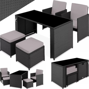 TecTake, Rattan-Sitzgruppe Palermo Rattan-Sitzgruppe Palermo, Tectake - Rattan Sitzgruppe Palermo 2+2+1, 5 Stücke, Taubengrau