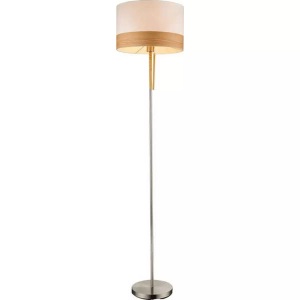 Globo, GLOBO CHIPSY Stehleuchte nickel matt, Holz braun, Textil beige, Zugschalter, D:400, H:, Stehleuchte Libba mit Zugschalter