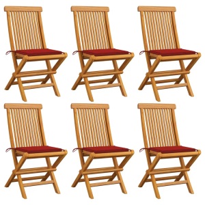 vidaXL, vidaXL Gartenstühle mit Roten Kissen 6 Stk. Massivholz Teak, vidaXL Gartenstühle mit Roten Kissen 6 Stk. Massivholz Teak