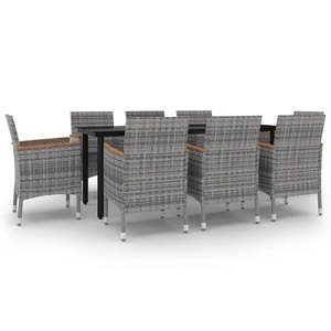 vidaXL, vidaXL 9-tlg. Garten-Essgruppe mit Kissen Poly Rattan und Glas, 