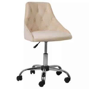 Beliani, Beliani Arbeitshocker mit Rollen beige Samtstoff PARRISH, Beliani - Bürostuhl aus Samtstoff Glamourös PARRISH, One Size, Perle