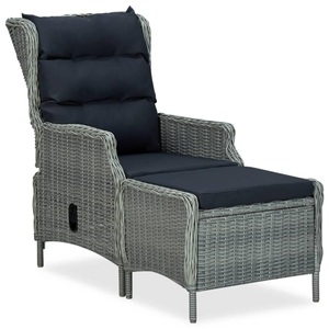 vidaXL, vidaXL Verstellbarer Gartensessel mit Fußhocker Poly Rattan Hellgrau, 
