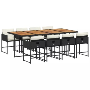 vidaXL, vidaXL 9-tlg. Garten-Essgruppe mit Kissen Schwarz Poly Rattan, VidaXL - Garten essgruppe poly-rattan, One Size, Schwarz