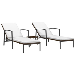 vidaXL, vidaXL Sonnenliegen 2 Stk. mit Tisch Poly Rattan Braun, vidaXL Sonnenliegen 2 Stk. mit Tisch Poly Rattan Braun