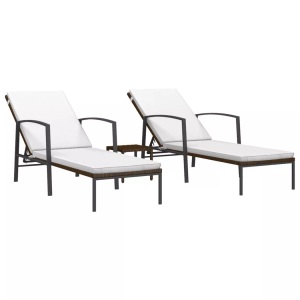 vidaXL, vidaXL Sonnenliegen 2 Stk. mit Tisch Poly Rattan Braun, vidaXL Sonnenliegen 2 Stk. mit Tisch Poly Rattan Braun