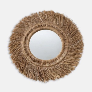 LA REDOUTE INTERIEURS, Spiegel Loully, Rattan und Sisal, La Redoute Intérieurs - Runder Spiegel aus Gräsern Durchmesser 100 cm, One Size, Nebelblau