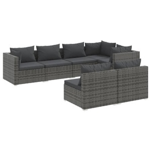 vidaXL, vidaXL 7-tlg. Garten-Lounge-Set mit Kissen Grau Poly Rattan, 