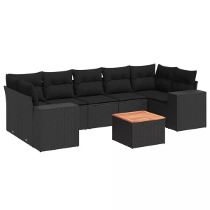 vidaXL, vidaXL 8-tlg. Garten-Sofagarnitur mit Kissen Schwarz Poly Rattan, vidaXL 8-tlg. Garten-Sofagarnitur mit Kissen Schwarz Poly Rattan