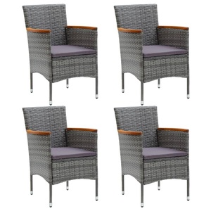 vidaXL, vidaXL Garten-Essstühle 4 Stk. Poly Rattan Grau, vidaXL Garten-Essstühle 4 Stk. Poly Rattan Grau