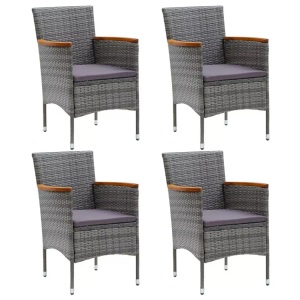 vidaXL, vidaXL Garten-Essstühle 4 Stk. Poly Rattan Grau, vidaXL Garten-Essstühle 4 Stk. Poly Rattan Grau