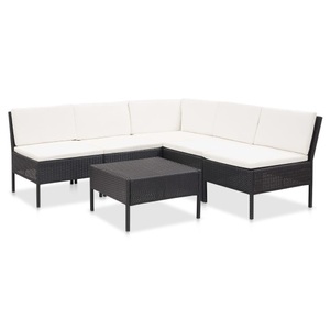 Diverse Hardware, 6-tlg. Garten-Lounge-Set mit Auflagen Poly Rattan Schwarz