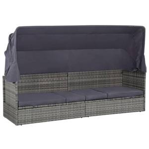 vidaXL, vidaXL Gartenbett mit Baldachin Grau 205×62 cm Poly Rattan