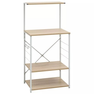 vidaXL, vidaXL Mikrowellenregal Weiß und Eiche-Optik 60×39,6×123 cm Spanplatte, vidaXL Mikrowellenregal Weiß Eiche-Optik 60x39,6x123 cm Holzwerkstoff