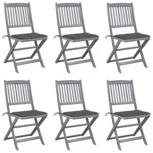 vidaXL, vidaXL Klappbare Gartenstühle 6 Stk. mit Sitzkissen Massivholz Akazie