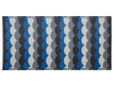 Beliani, Beliani Outdoor Teppich grau-blau 90 x 180 cm BELLARY, Beliani - Teppich aus Polypropylen Klassisch BELLARY, 180cm, Weiss Bedruckt