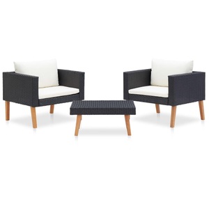 vidaXL, vidaXL 3-tlg. Garten-Lounge-Set mit Auflagen Poly Rattan Schwarz