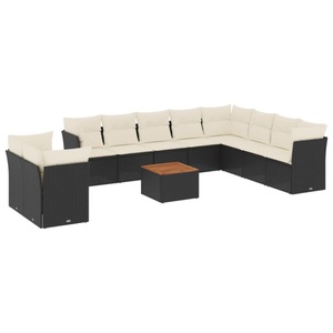 vidaXL, vidaXL 11-tlg. Garten-Sofagarnitur mit Kissen Schwarz Poly Rattan, vidaXL 11-tlg. Garten-Sofagarnitur mit Kissen Schwarz Poly Rattan