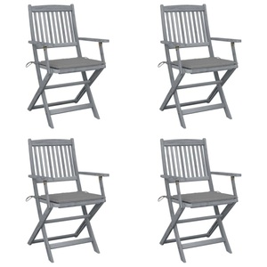 vidaXL, vidaXL Klappbare Gartenstühle 4 Stk. mit Sitzkissen Massivholz Akazie, vidaXL Klappbare Gartenstühle 4 Stk. mit Sitzkissen Massivholz Akazie
