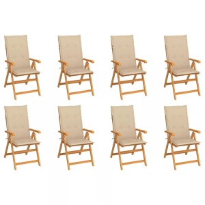 vidaXL, vidaXL Garten-Liegestühle mit Kissen 8 Stk. Massivholz Teak, vidaXL Verstellbare Gartenstühle mit Auflagen 8 Stk. Massivholz Teak