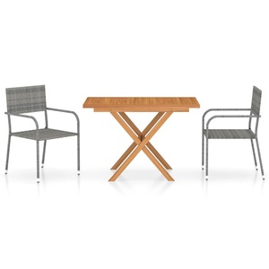 vidaXL, vidaXL 3-tlg. Garten-Essgruppe Poly Rattan & Massivholz Akazie Grau, 