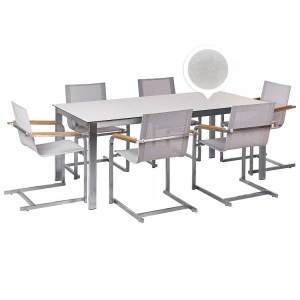 Beliani, Gartentisch Set aus Sicherheitsglas Modern COSOLETO Gartentisch Set aus Sicherheitsglas Modern COSOLETO, Beliani - Gartentisch Set aus Sicherheitsglas Klassisch COSOLETO, One Size, Weiss Bunt