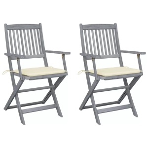 vidaXL, vidaXL Klappbare Gartenstühle 2 Stk. mit Sitzkissen Massivholz Akazie, vidaXL Klappbare Gartenstühle 2 Stk. mit Sitzkissen Massivholz Akazie