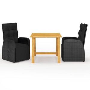 vidaXL, vidaXL 3-tlg. Garten-Essgruppe Schwarz, vidaXL 3-tlg. Garten-Essgruppe Schwarz