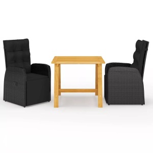 vidaXL, vidaXL 3-tlg. Garten-Essgruppe Schwarz, vidaXL 3-tlg. Garten-Essgruppe Schwarz