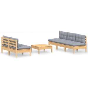vidaXL, vidaXL 6-tlg. Garten-Lounge-Set mit Grauen Kissen Kiefernholz