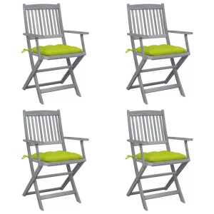 vidaXL, vidaXL Klappbare Gartenstühle 4 Stk. mit Kissen Massivholz Akazie, vidaXL Klappbare Gartenstühle 4 Stk. mit Kissen Massivholz Akazie
